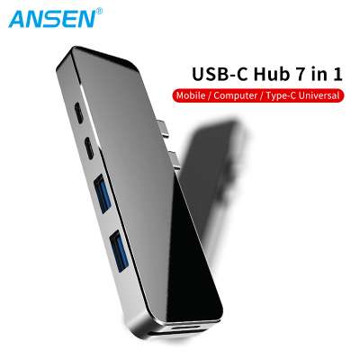 power hub with wireless charger internal usb hub Adapter Converter Aluminum 7 In 1 Smartphone Laptop Status Charging